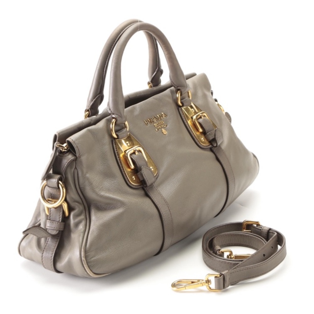 Prada Medium Tote in Grey Calfskin Leather with detachable strap